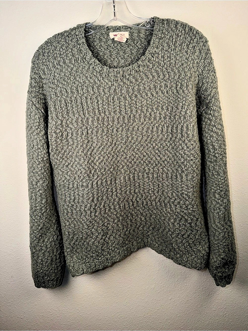 YesToLola Textured Crewneck Sweater in Green Size Small bell sleeves